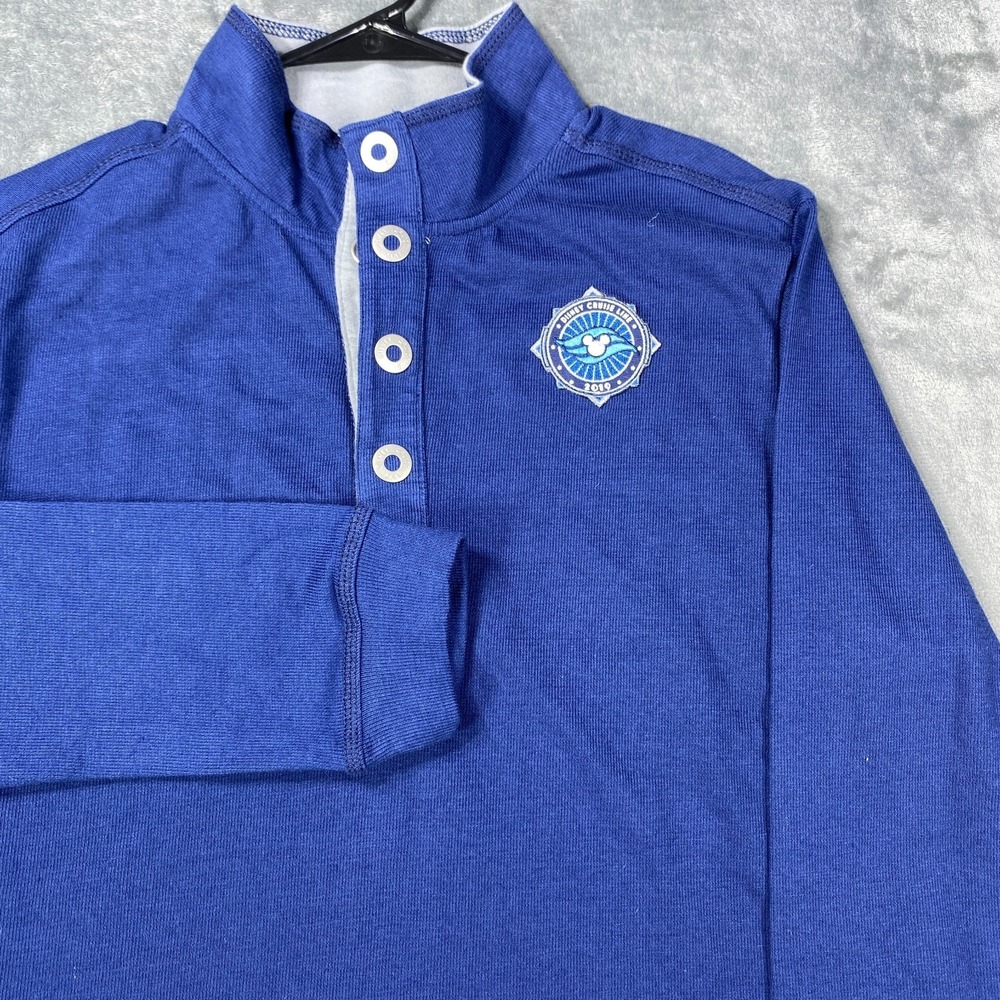 Disney Cruise Line Long Sleeve Sweater Pullover Medium Blue Snapped Front Mock